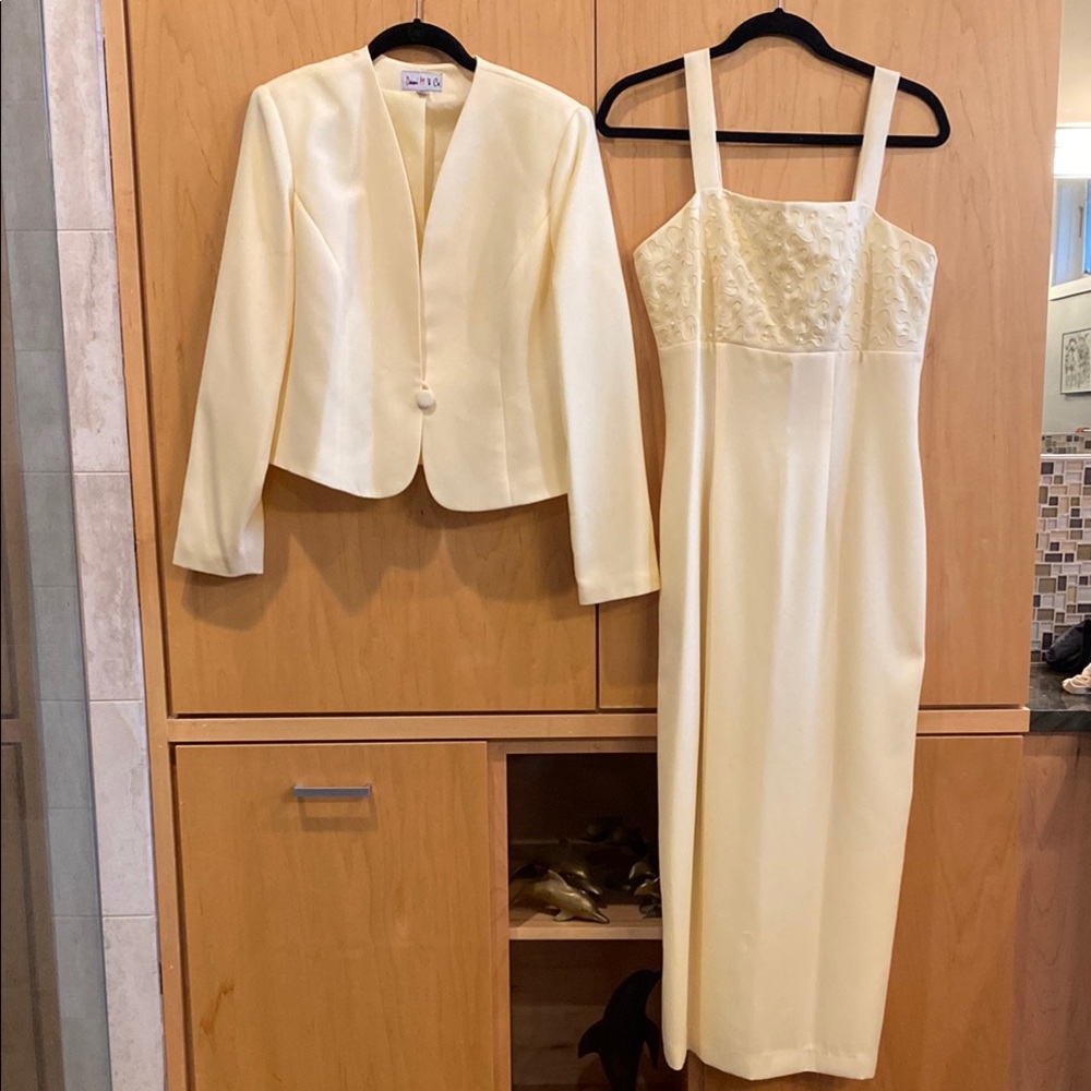 Elegant Pale Yellow Dress and Jacket Set